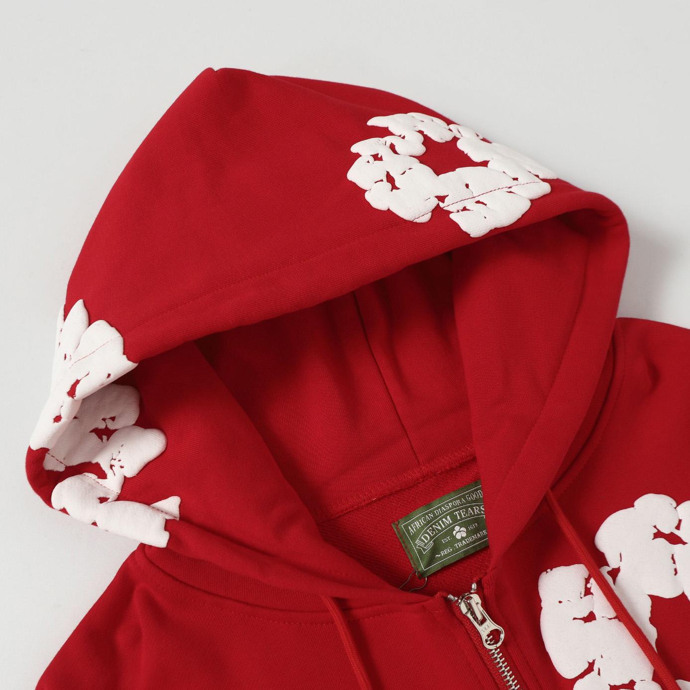 Denim Tears Cotton Wreath Zip Hoodie Red - DesignerGu