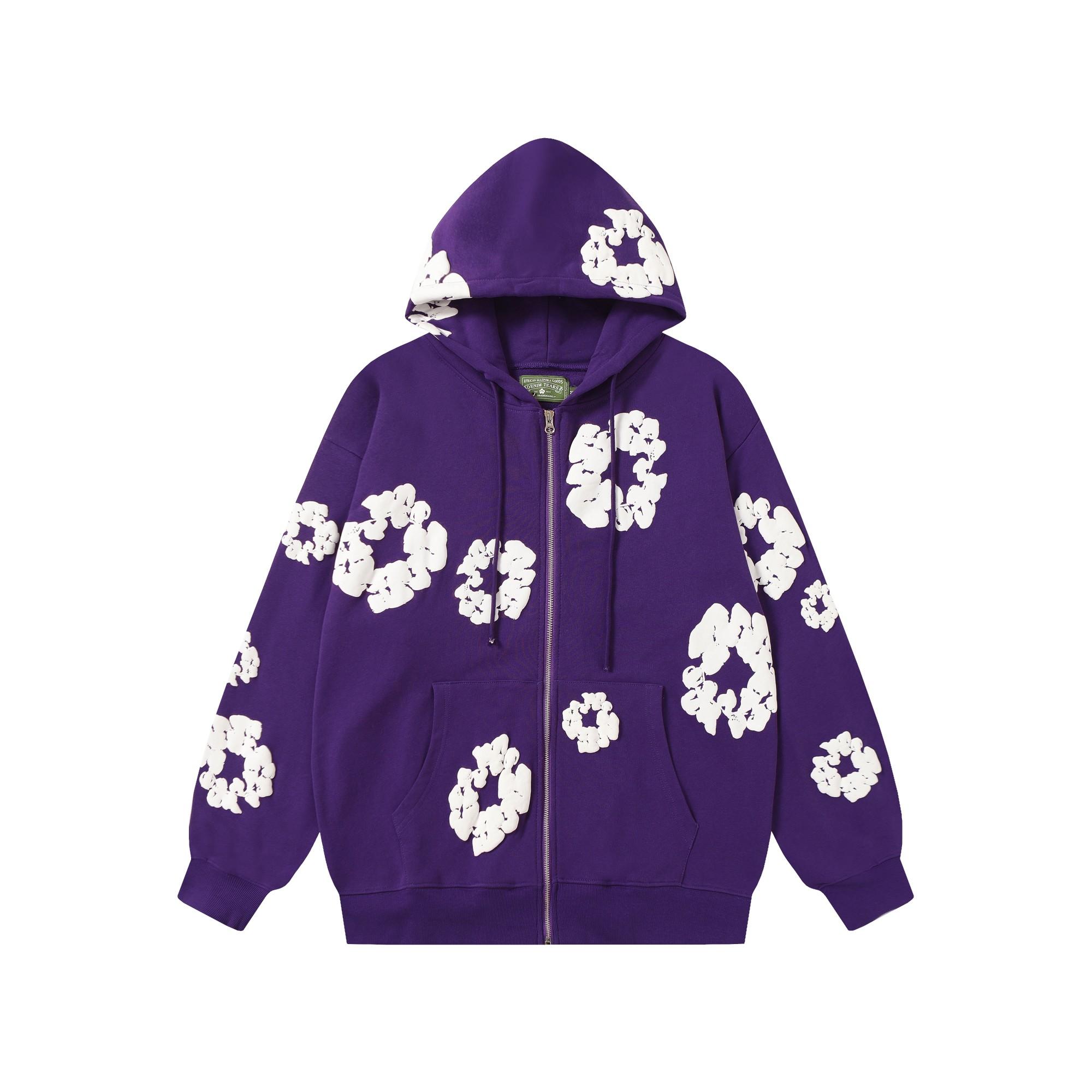 Denim Tears Cotton Wreath Zip Hoodie Purple - DesignerGu