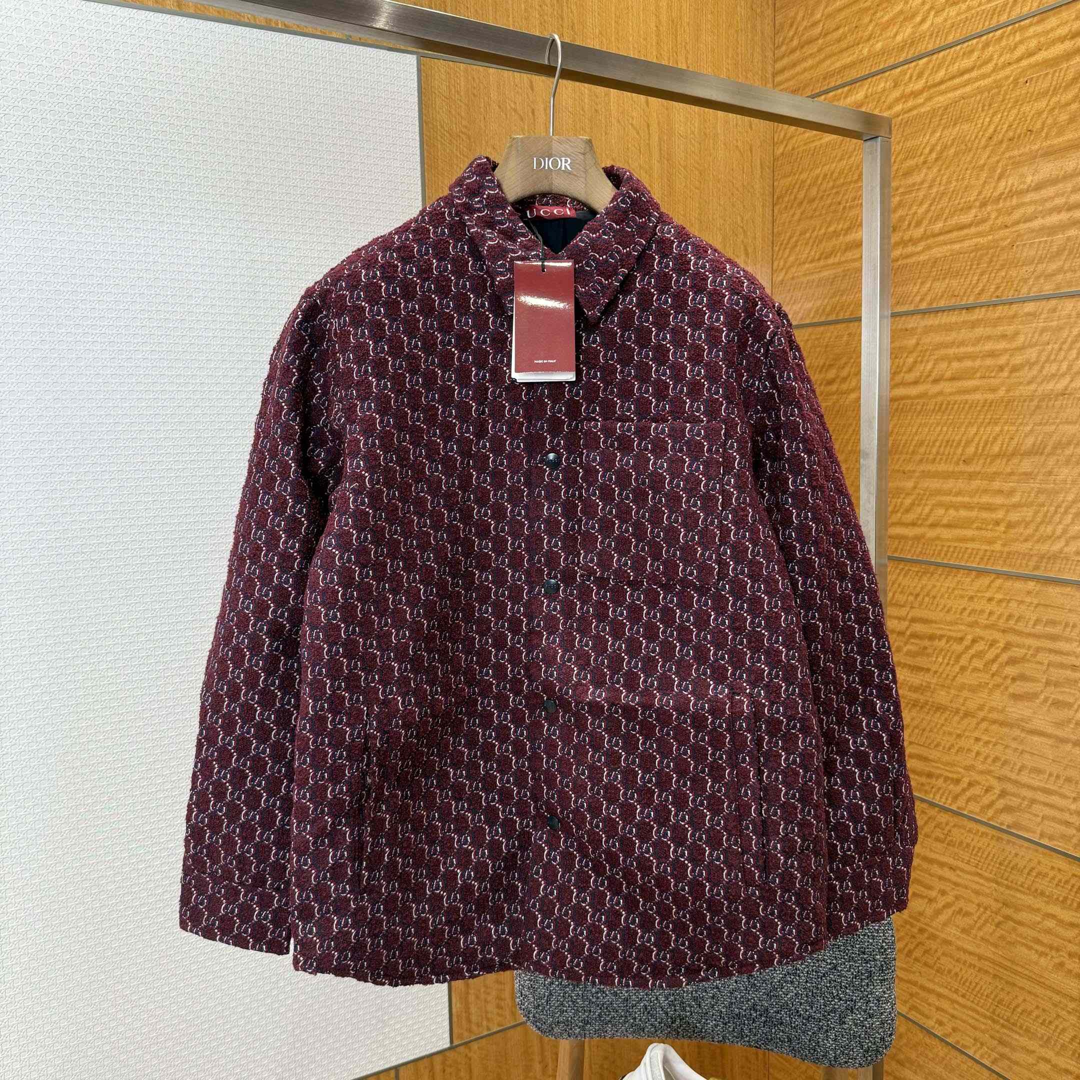 Gucci Bouclé Wool Jacquard Shirt 'Burgundy/Blue' - DesignerGu