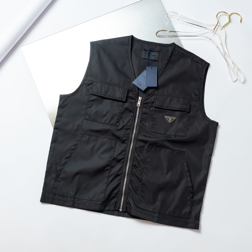 Prada Re-Nylon V-neck Vest In Black - DesignerGu