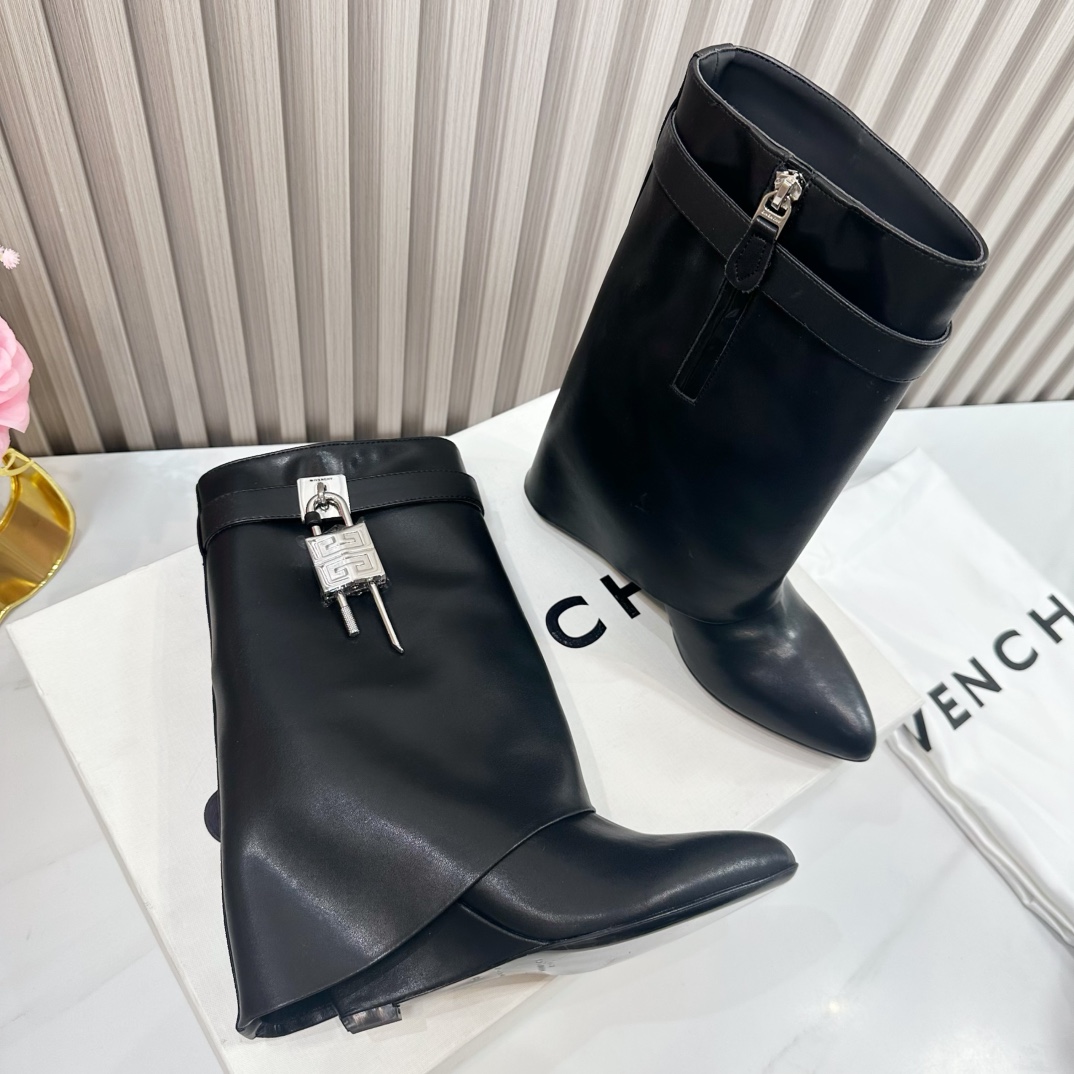 Givenchy Shark Lock Leather Knee-high Boots - DesignerGu