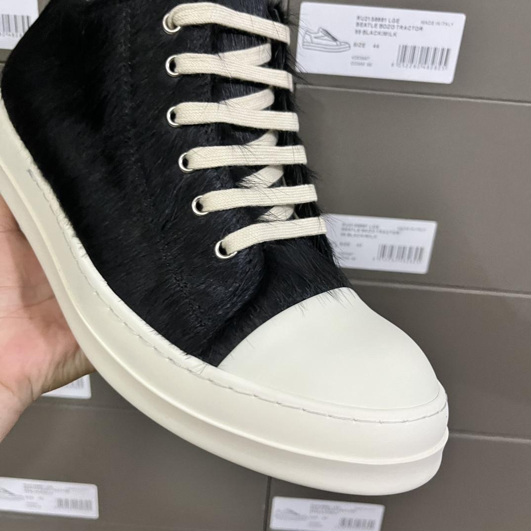 Rick Owens Black Pony Hair Low Sneakers - DesignerGu