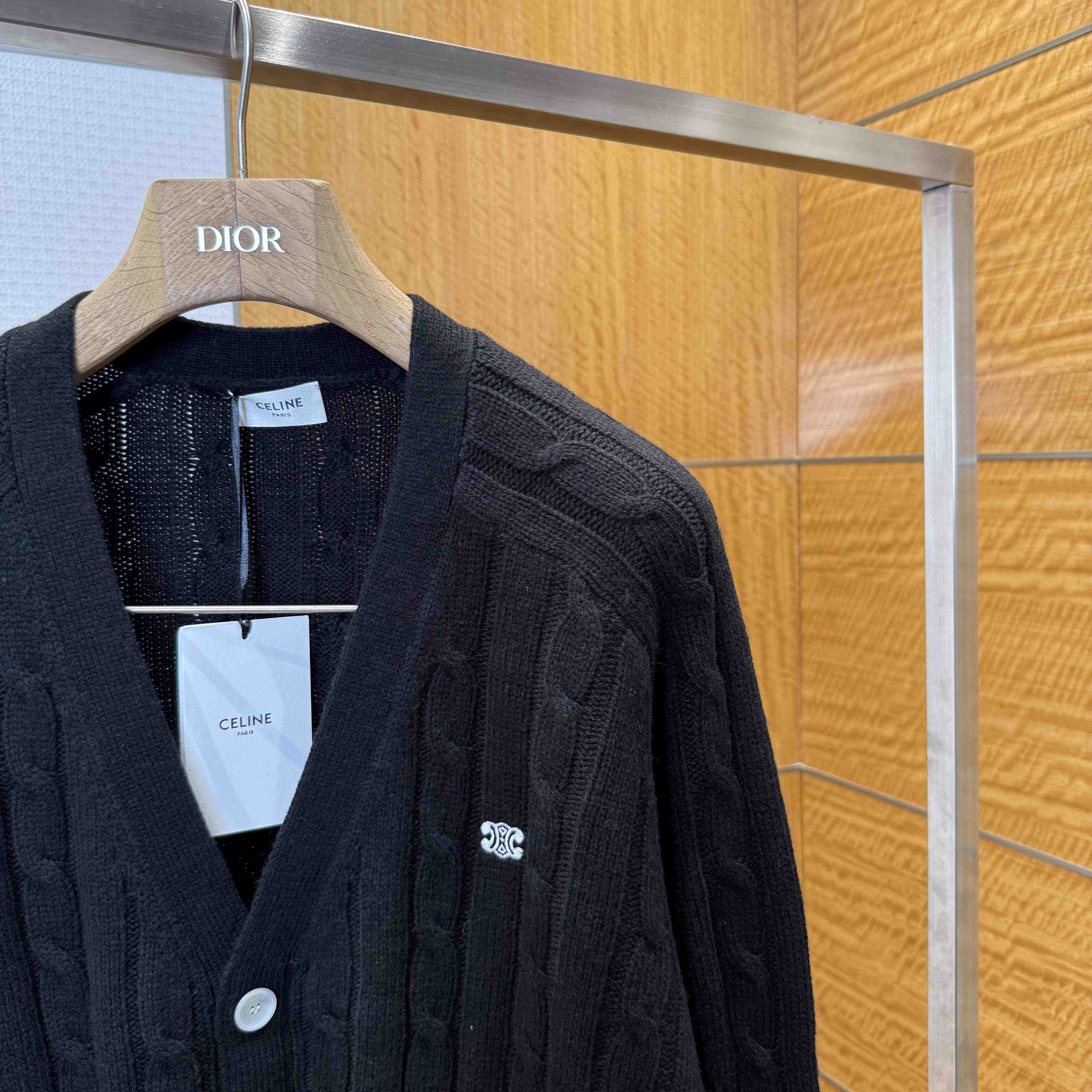 Celine Triomphe Cardigan In Cable-Knit Cashmere - DesignerGu