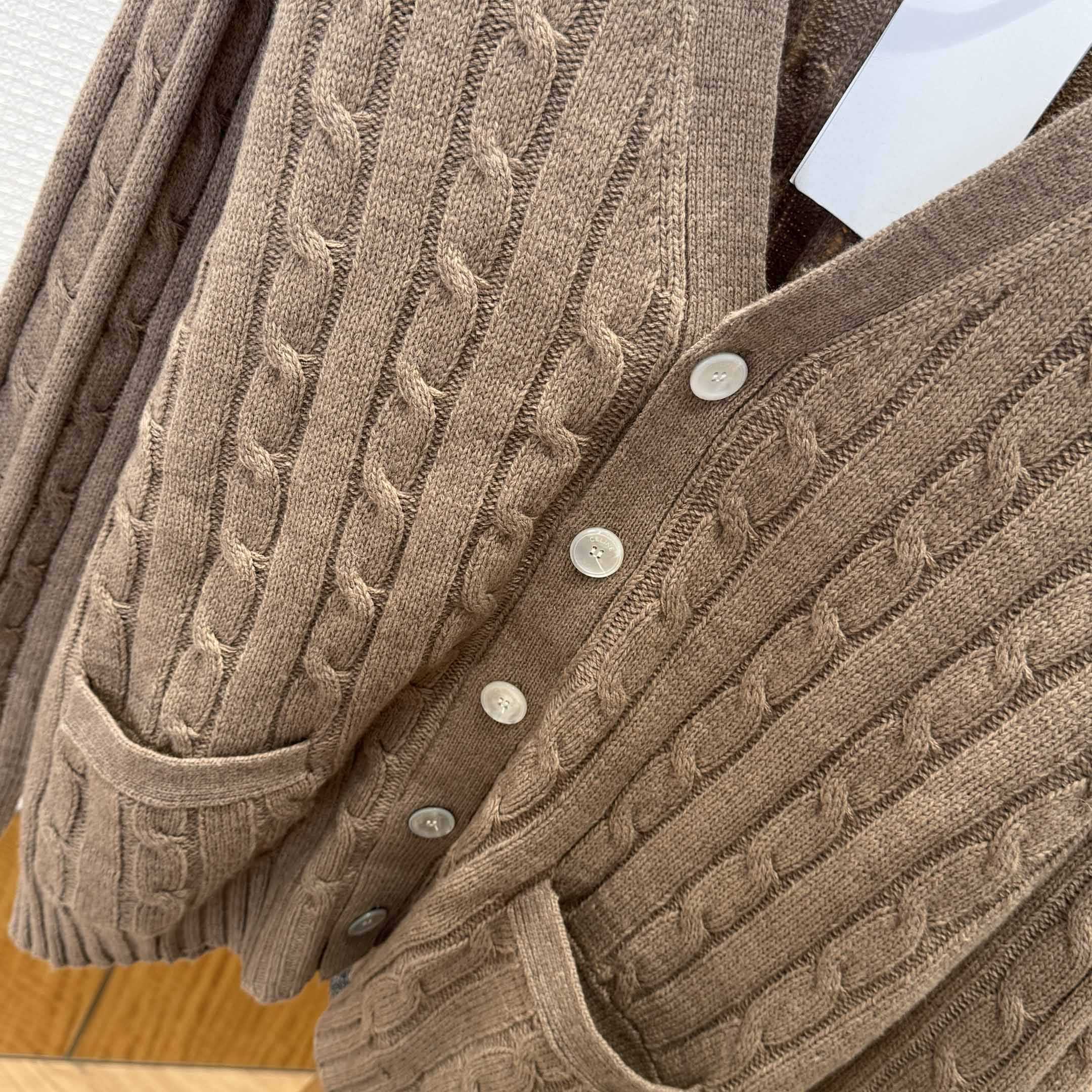 Celine Triomphe Cardigan In Cable-Knit Cashmere - DesignerGu