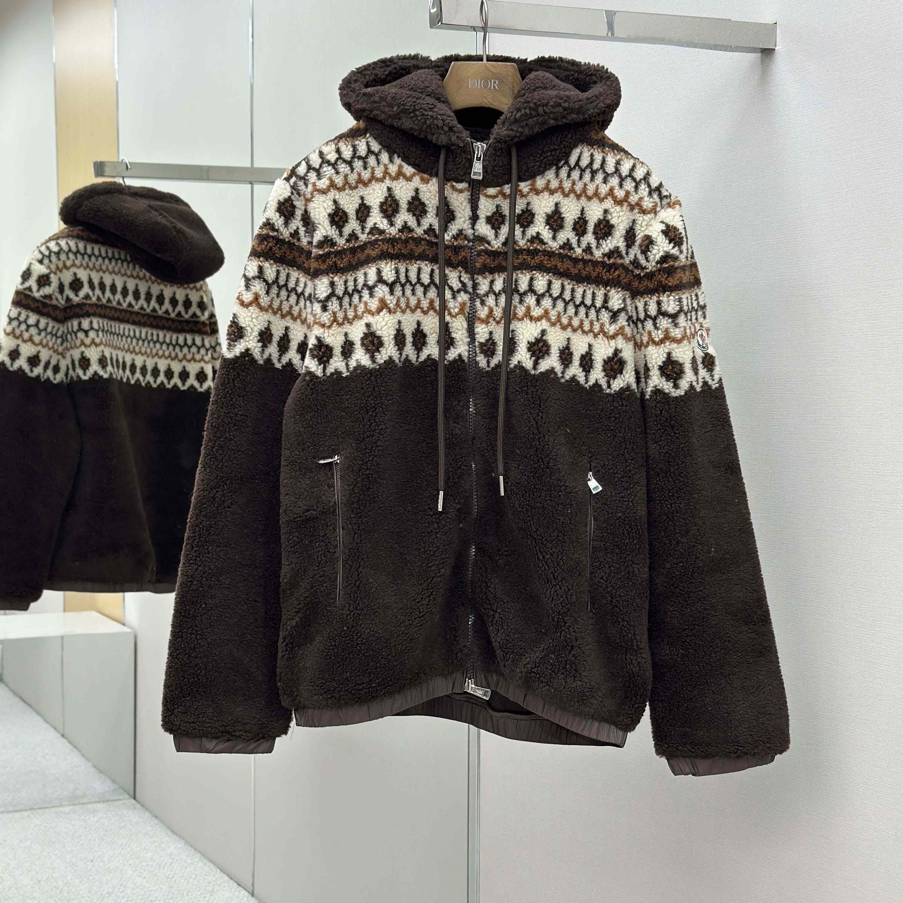 Moncler Geometric Jacquard Wool Blend Hoodie - DesignerGu