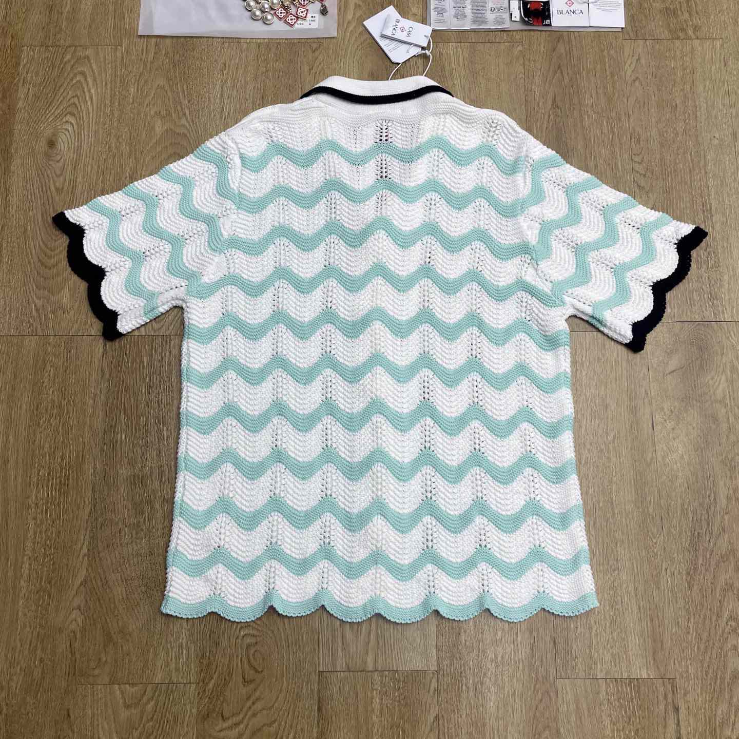 Casablanca Gradient Wave Cotton Crochet Short Sleeve Shirt   D0110 - DesignerGu