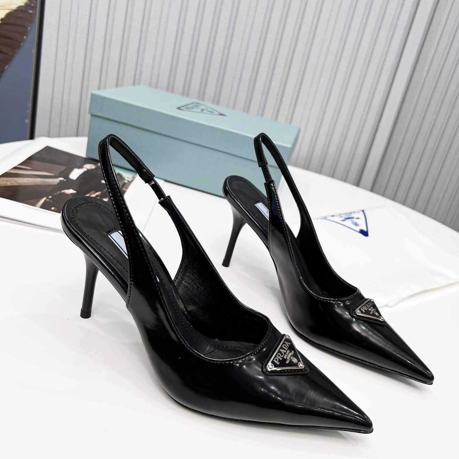 Prada Brushed Leather Slingback Pumps - DesignerGu