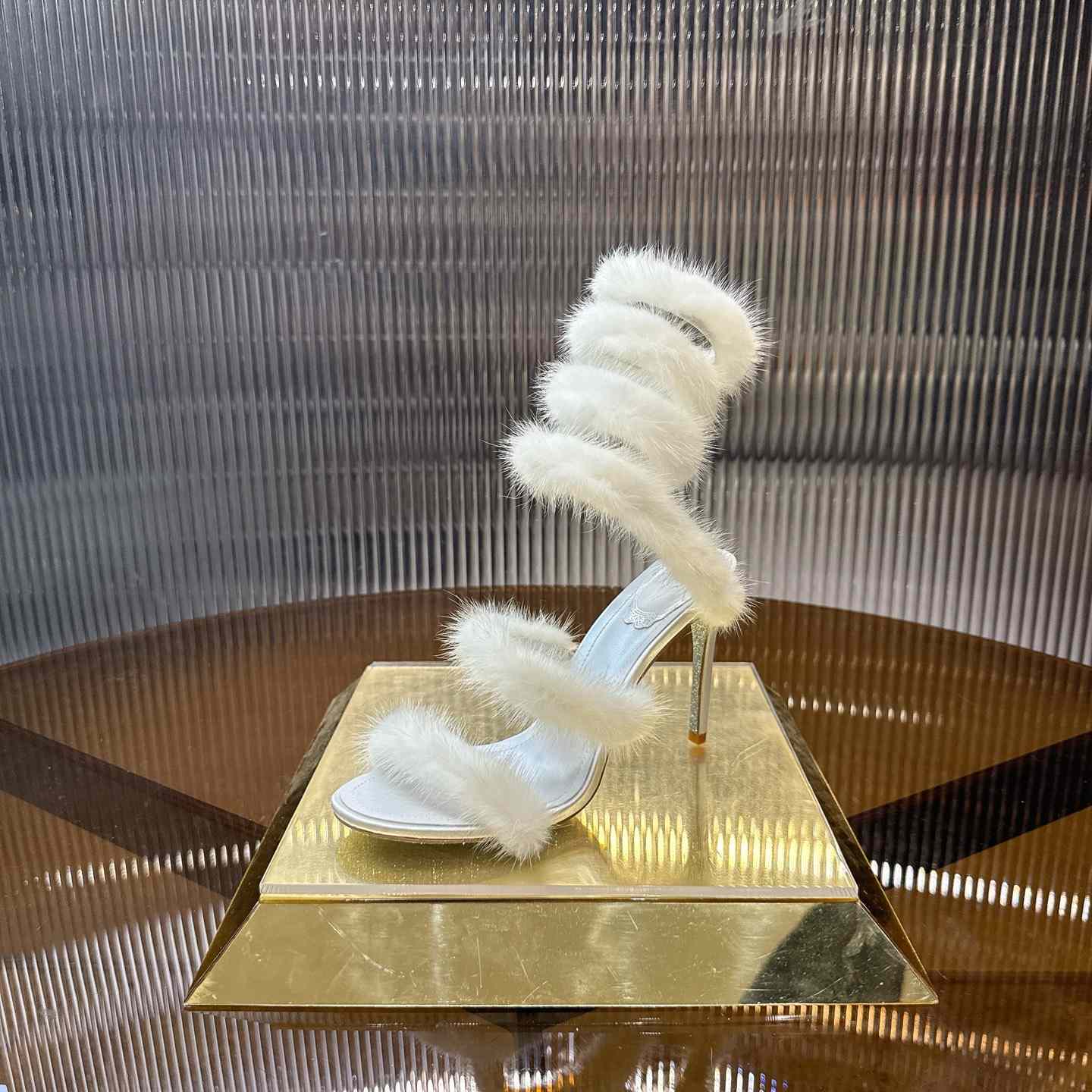 Rene Caovilla Lapin Fur-embellished 95mm Sandal   - DesignerGu