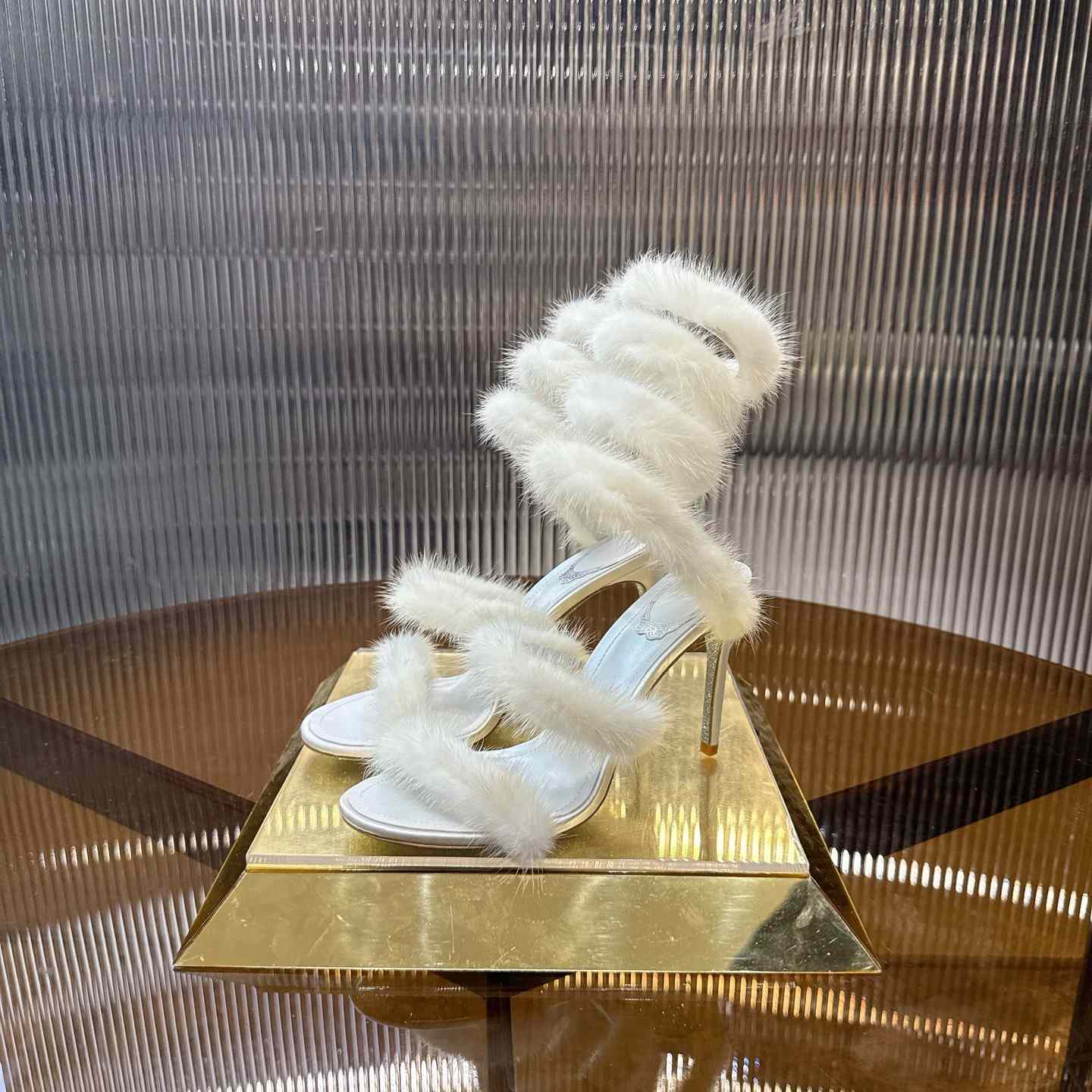 Rene Caovilla Lapin Fur-embellished 95mm Sandal   - DesignerGu