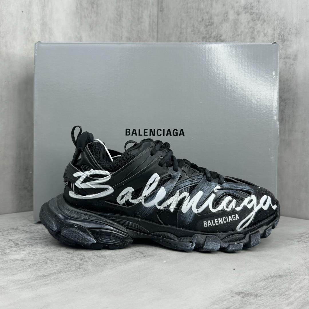 Balenciaga Track Signature Sneaker In Black And White - DesignerGu