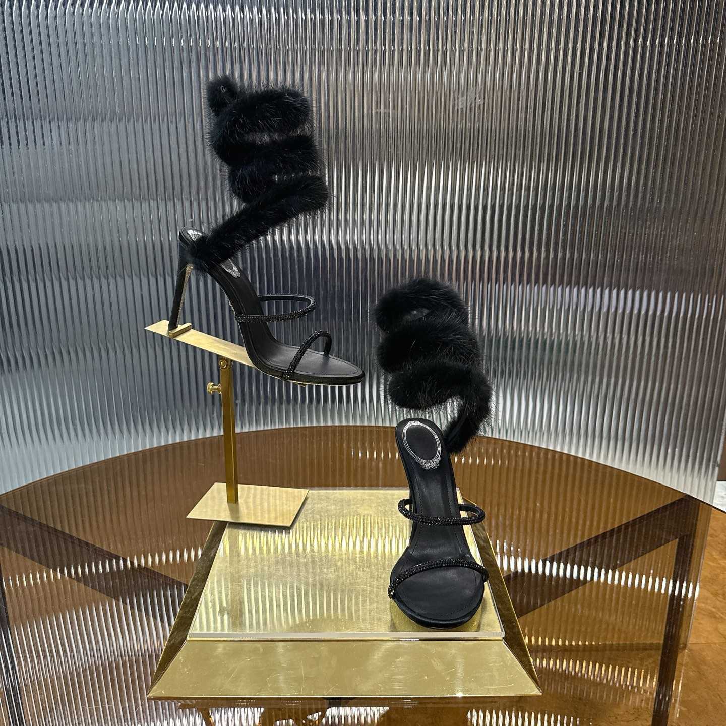 Rene Caovilla Lapin Fur-embellished 95mm Sandal   - DesignerGu