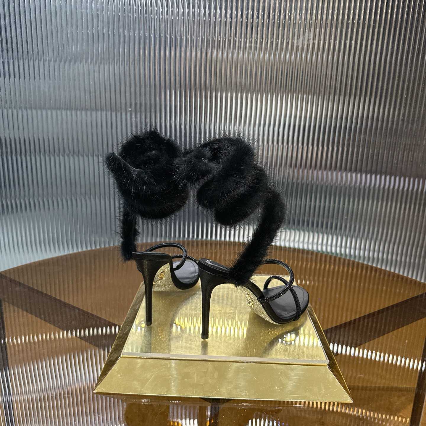 Rene Caovilla Lapin Fur-embellished 95mm Sandal   - DesignerGu