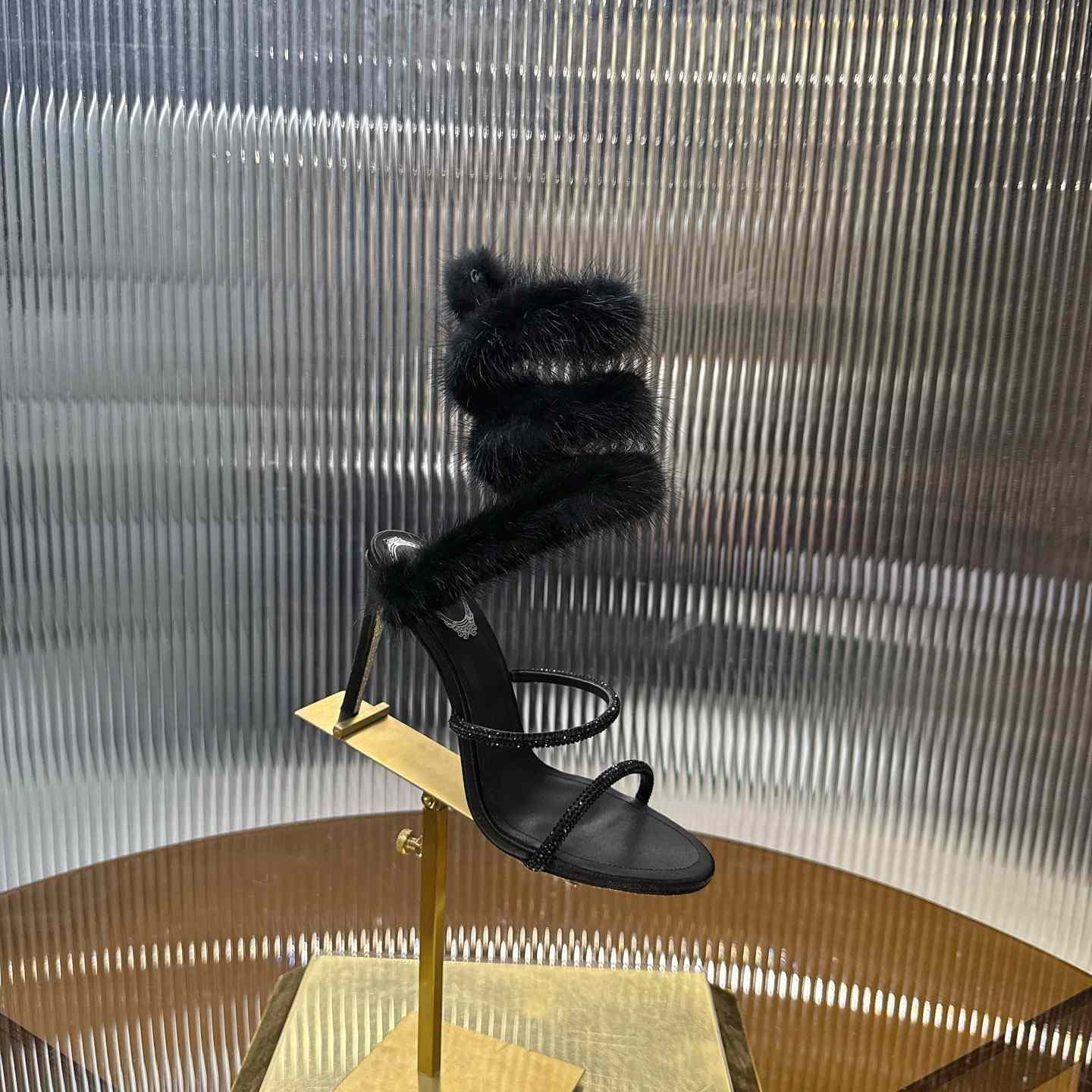 Rene Caovilla Lapin Fur-embellished 95mm Sandal   - DesignerGu