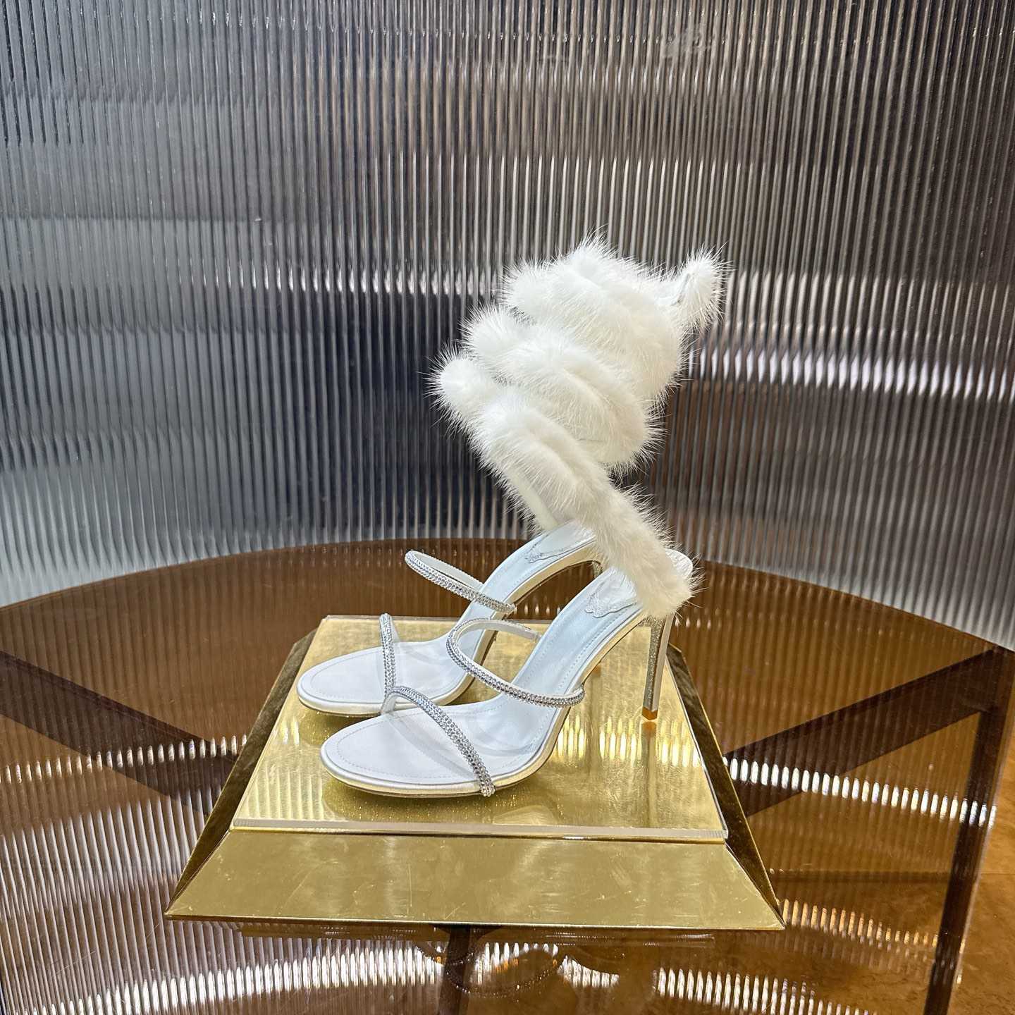 Rene Caovilla Lapin Fur-embellished 95mm Sandal   - DesignerGu