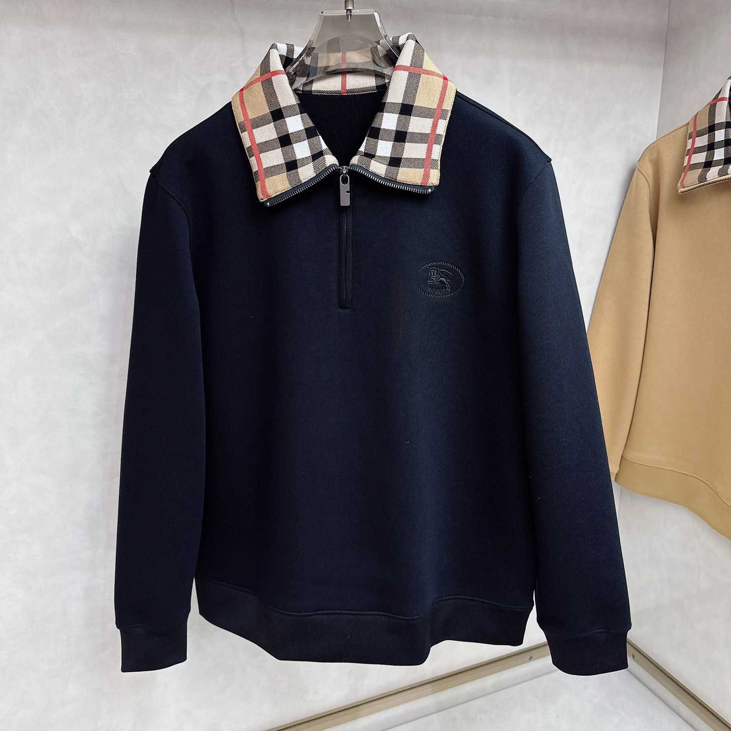 Burberry Check Collar Cotton Half-zip Sweatshirt - DesignerGu