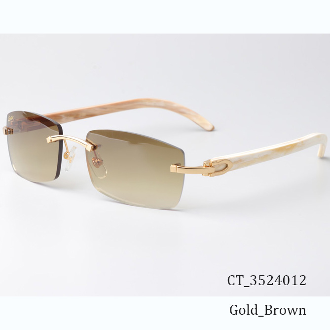 Cartier CT_3524012 White Buffalo Sunglasses In Gold Brown - DesignerGu
