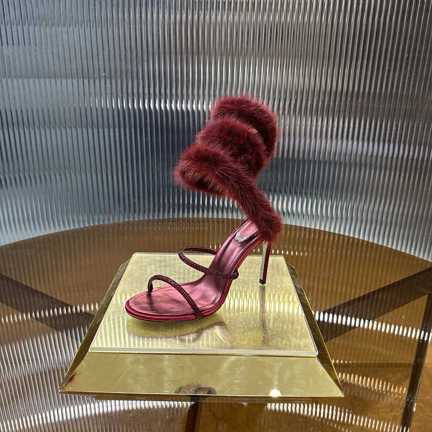 Rene Caovilla Lapin Fur-embellished 95mm Sandal   - DesignerGu