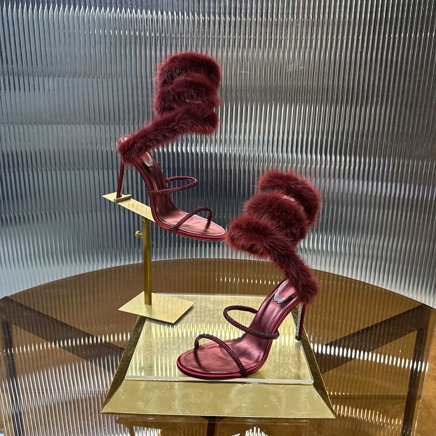 Rene Caovilla Lapin Fur-embellished 95mm Sandal   - DesignerGu