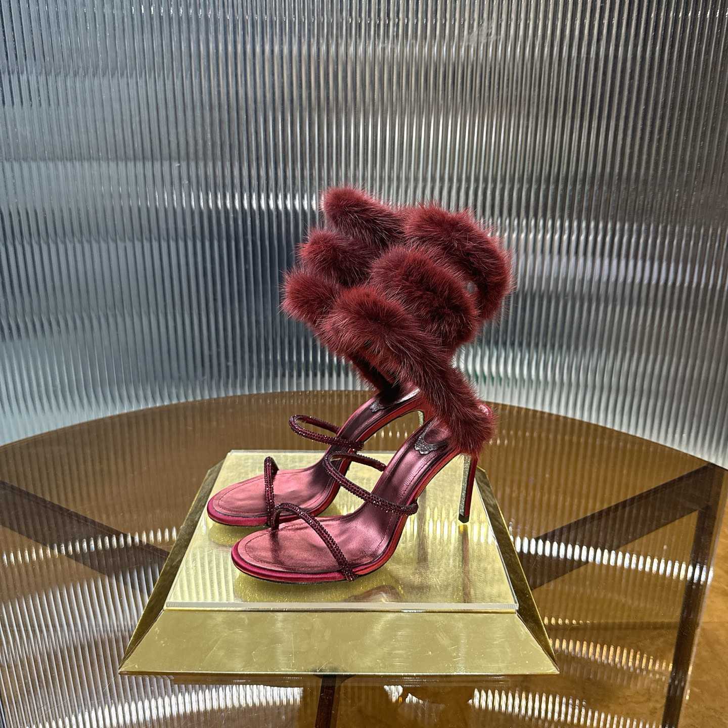 Rene Caovilla Lapin Fur-embellished 95mm Sandal   - DesignerGu