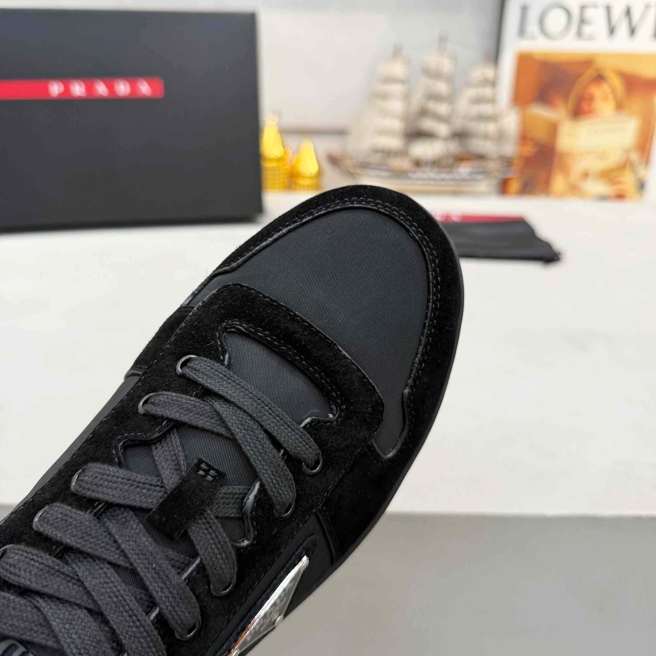 Prada Downtown Re-Nylon And Suede Sneakers - DesignerGu