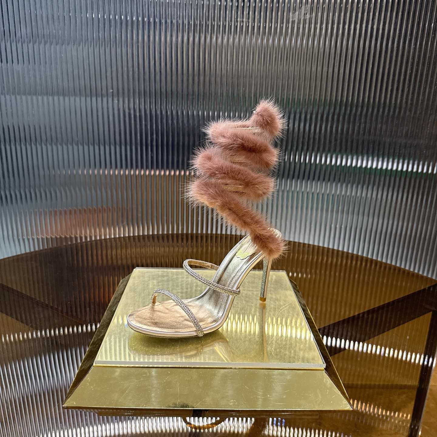 Rene Caovilla Lapin Fur-embellished 95mm Sandal   - DesignerGu