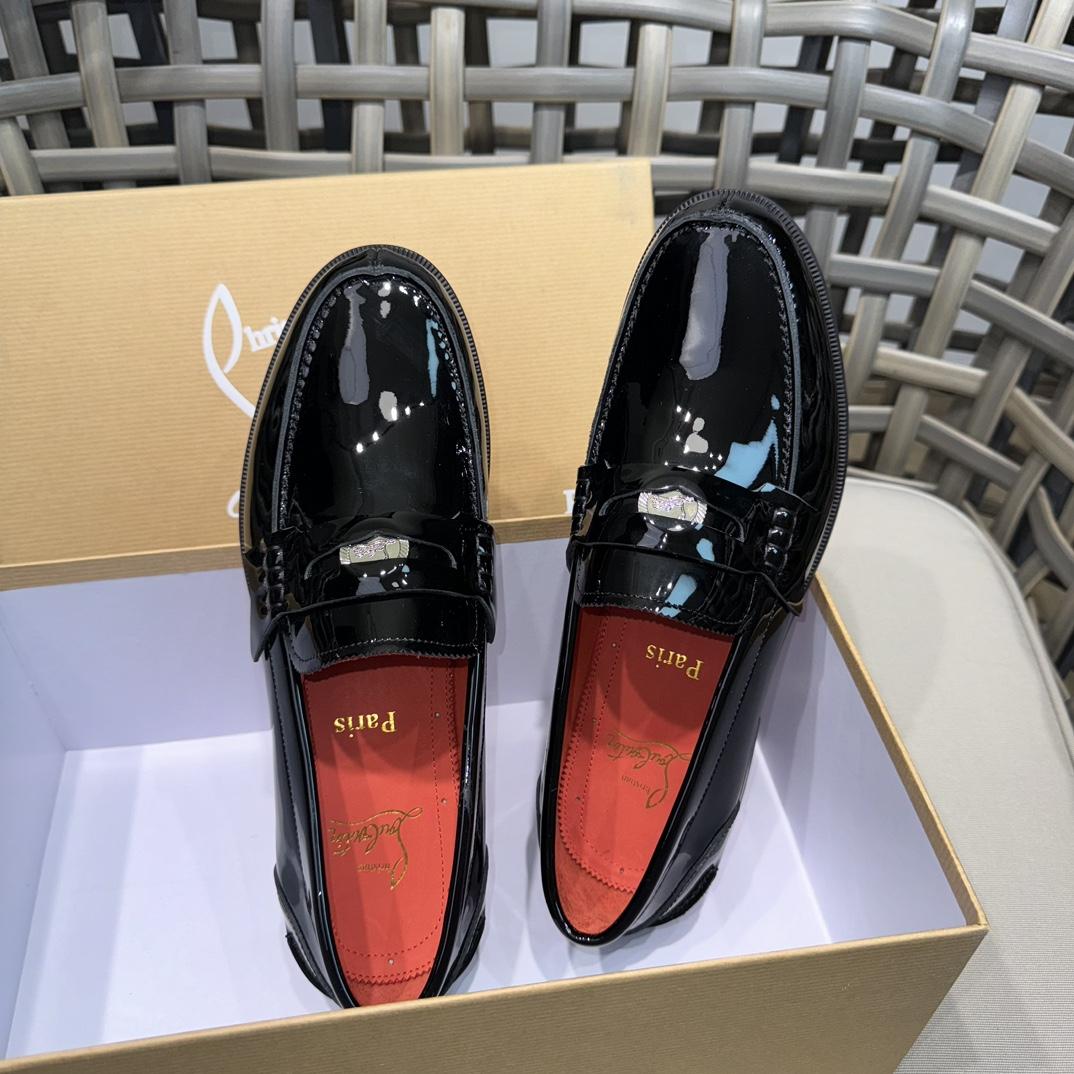 Christian Louboutin Penny Loafers - Patent calf leather - Black - DesignerGu