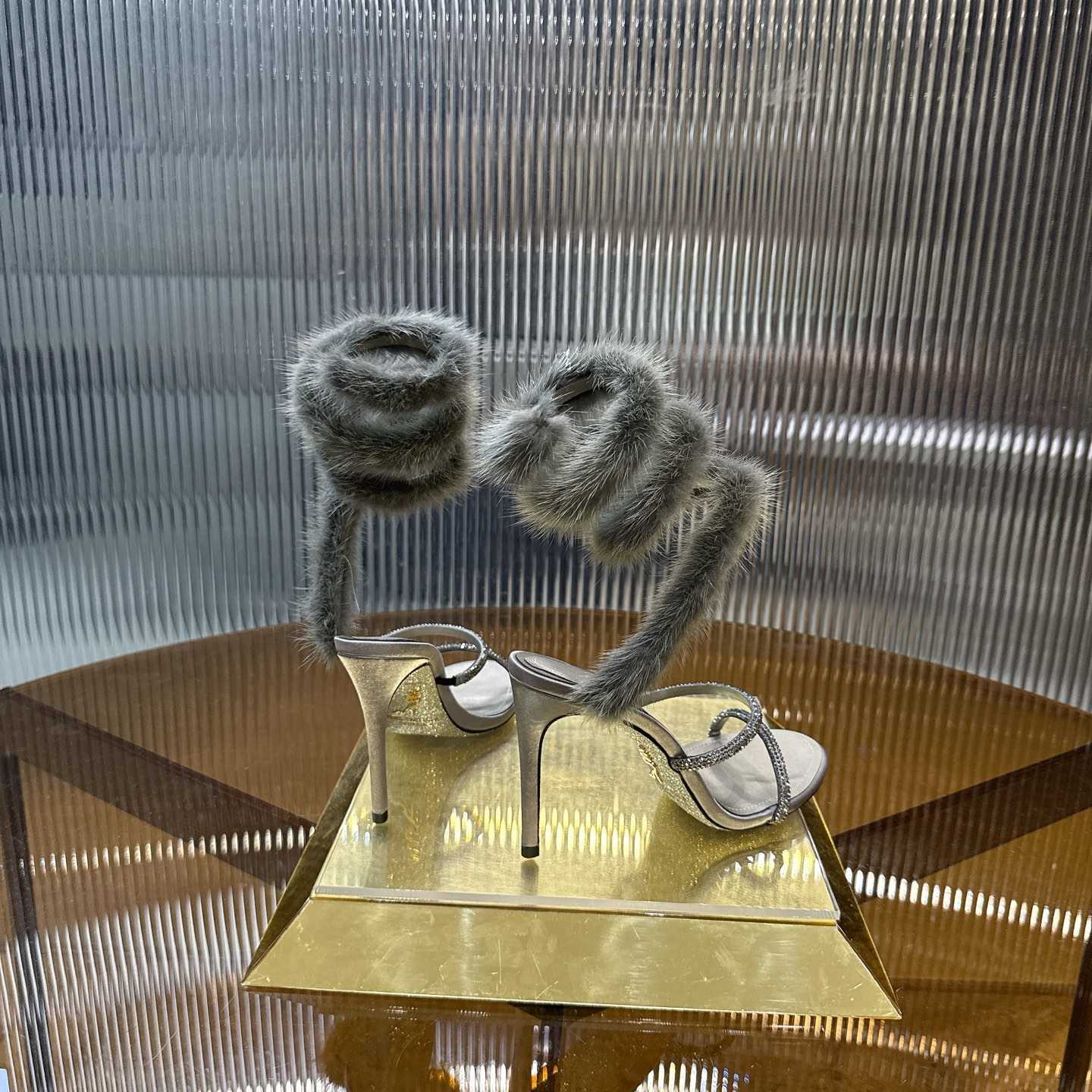 Rene Caovilla Lapin Fur-embellished 95mm Sandal   - DesignerGu