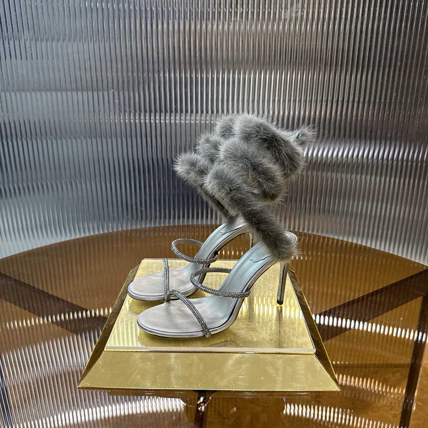 Rene Caovilla Lapin Fur-embellished 95mm Sandal   - DesignerGu