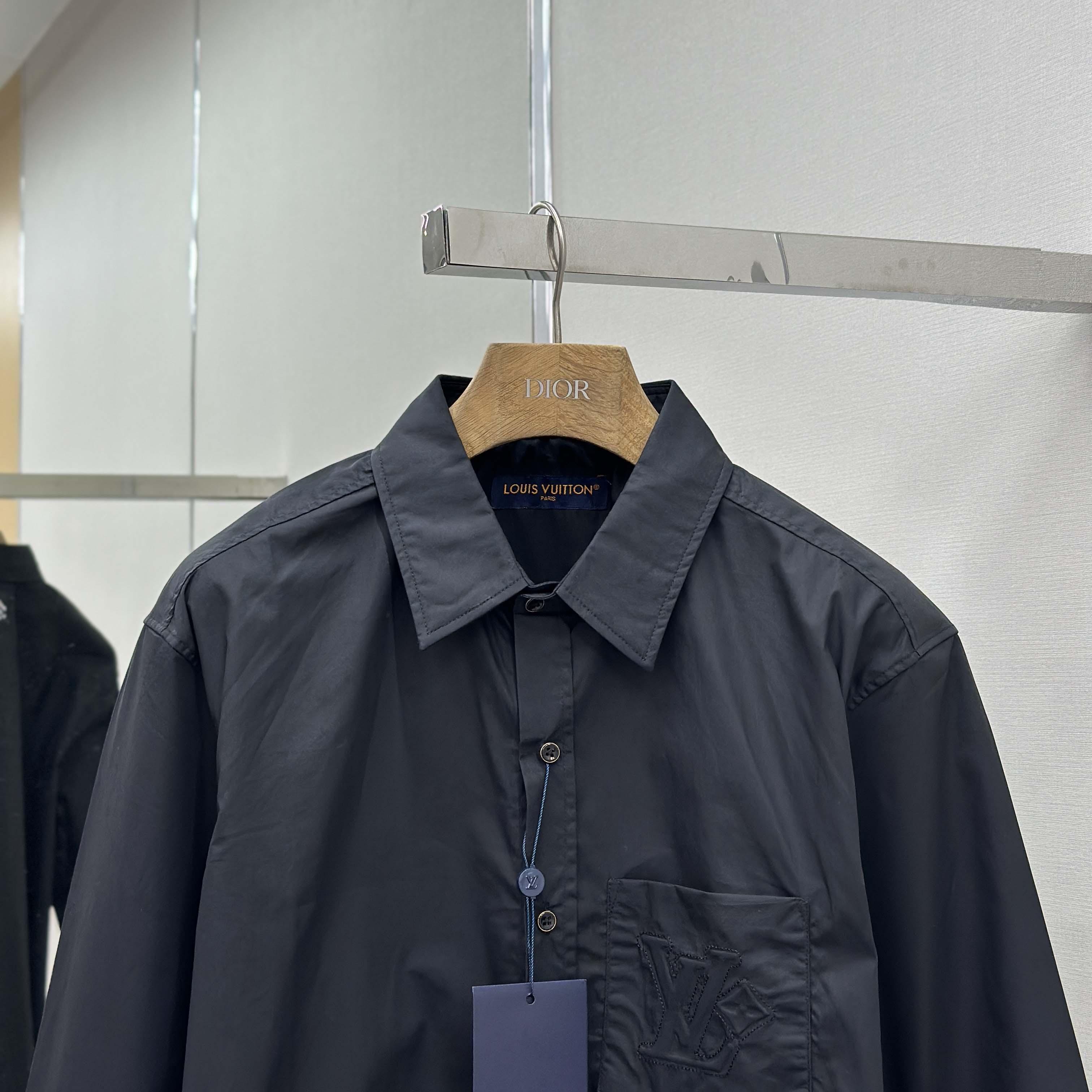 Louis Vuitton Embossed Signature Long-Sleeved Cotton Shirt    - DesignerGu