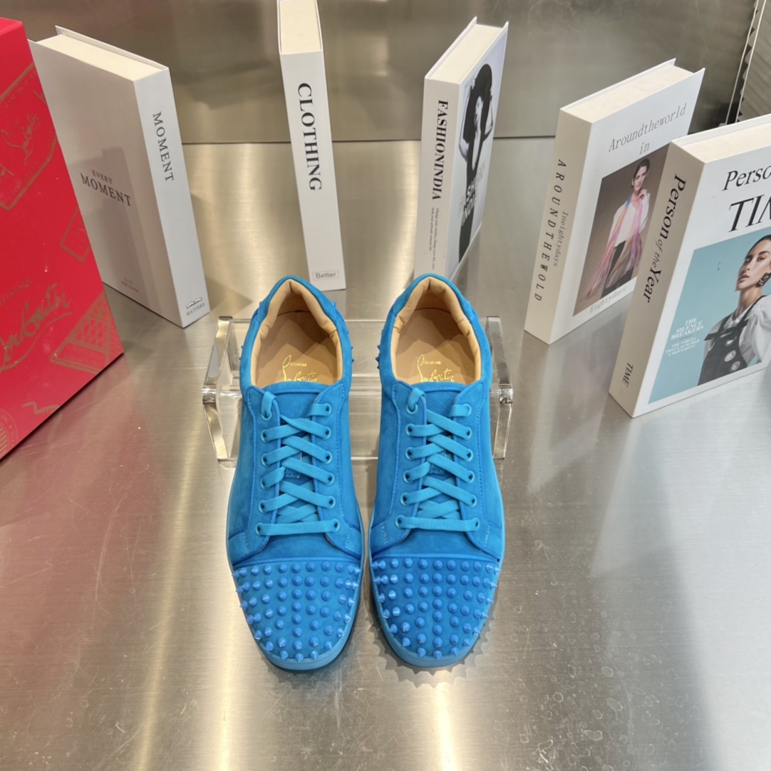 Christian Louboutin Louis Junior Spikes Orlato Flat 'Blue' - DesignerGu