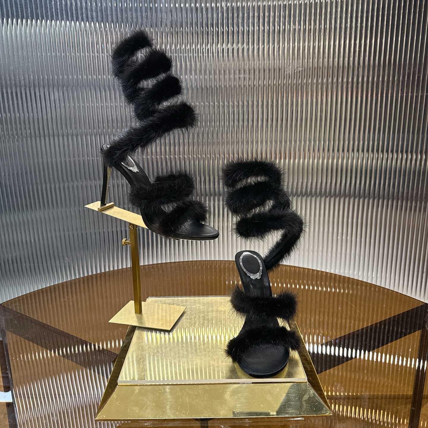 Rene Caovilla Lapin Fur-embellished 95mm Sandal   - DesignerGu