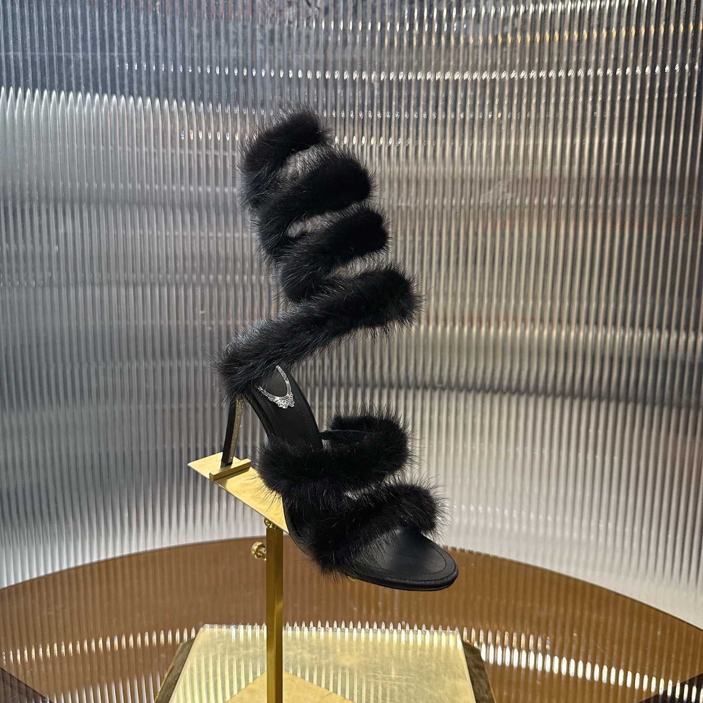 Rene Caovilla Lapin Fur-embellished 95mm Sandal   - DesignerGu