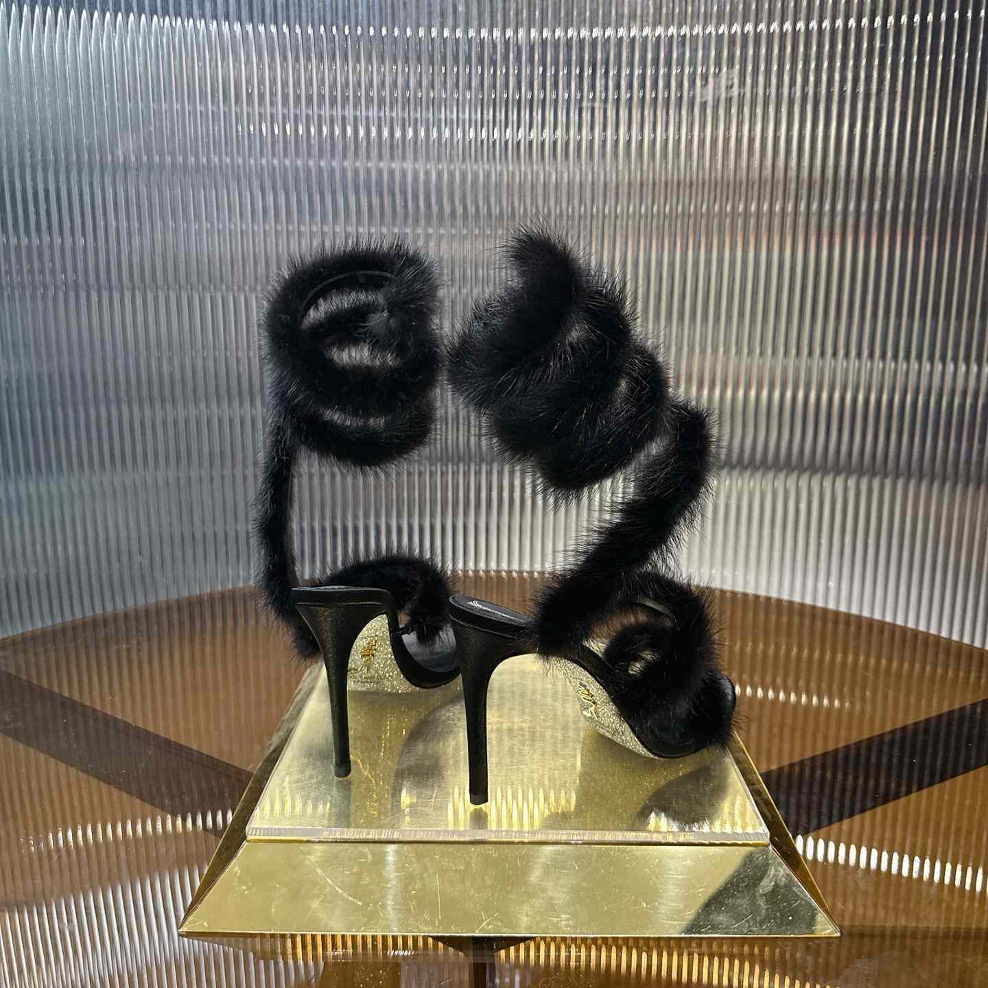 Rene Caovilla Lapin Fur-embellished 95mm Sandal   - DesignerGu