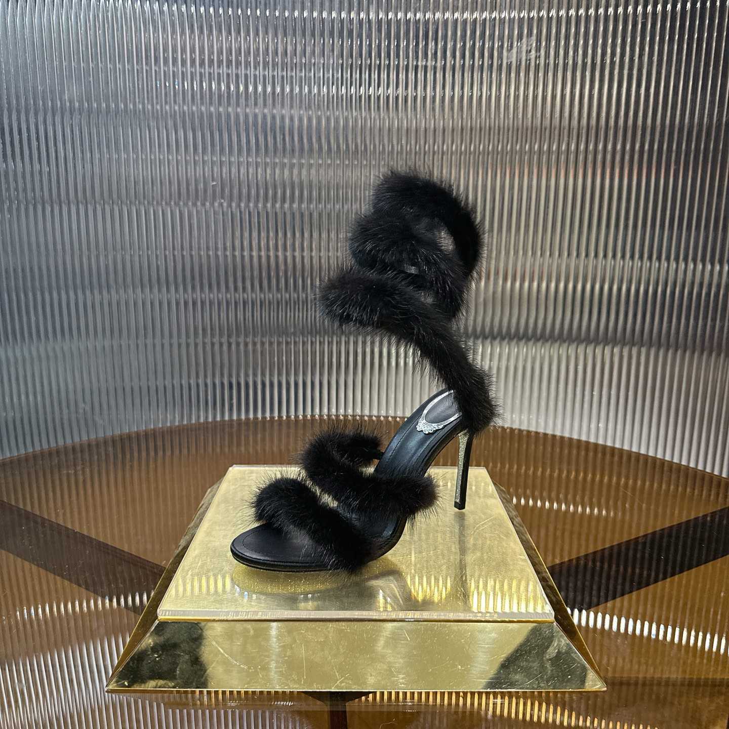 Rene Caovilla Lapin Fur-embellished 95mm Sandal   - DesignerGu