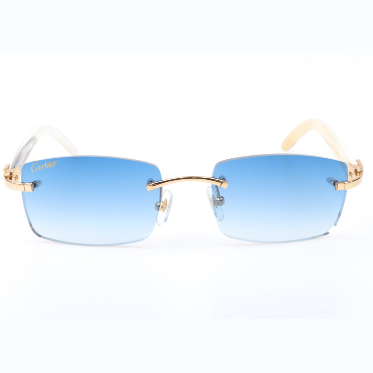 Cartier CT_3524012 White Buffalo Sunglasses In Gold Gradient Blue - DesignerGu