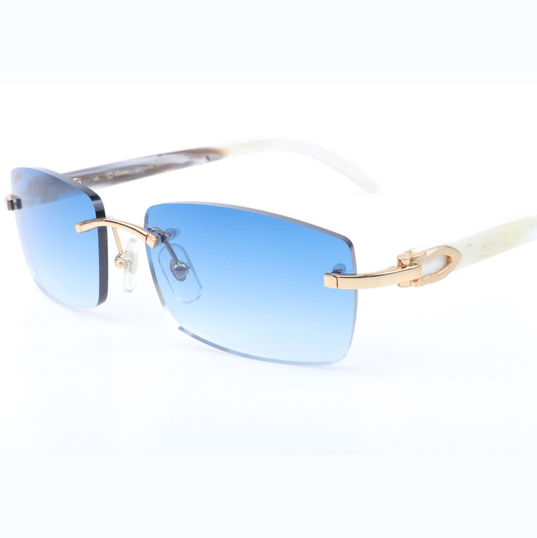 Cartier CT_3524012 White Buffalo Sunglasses In Gold Gradient Blue - DesignerGu