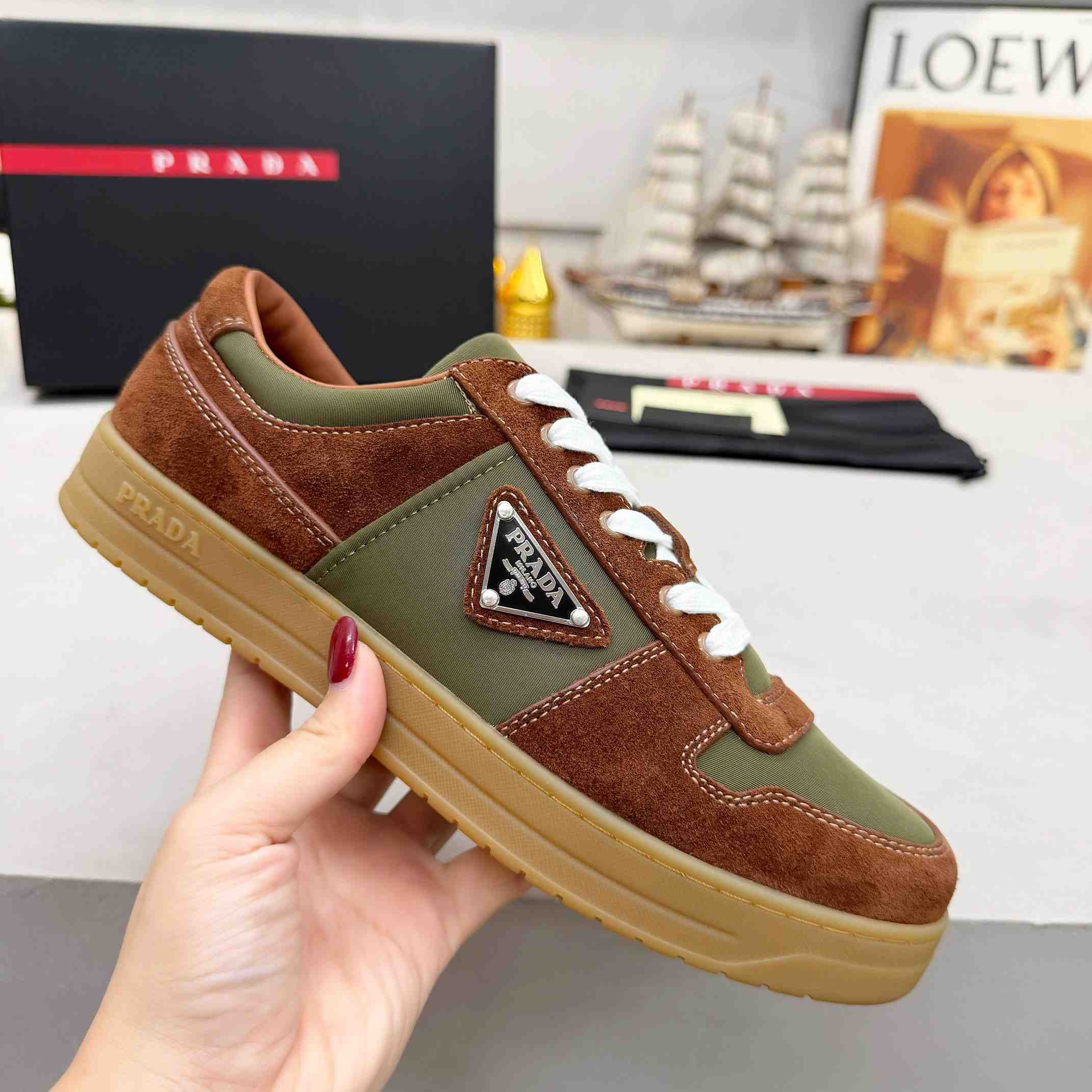 Prada Downtown Re-Nylon And Suede Sneakers - DesignerGu