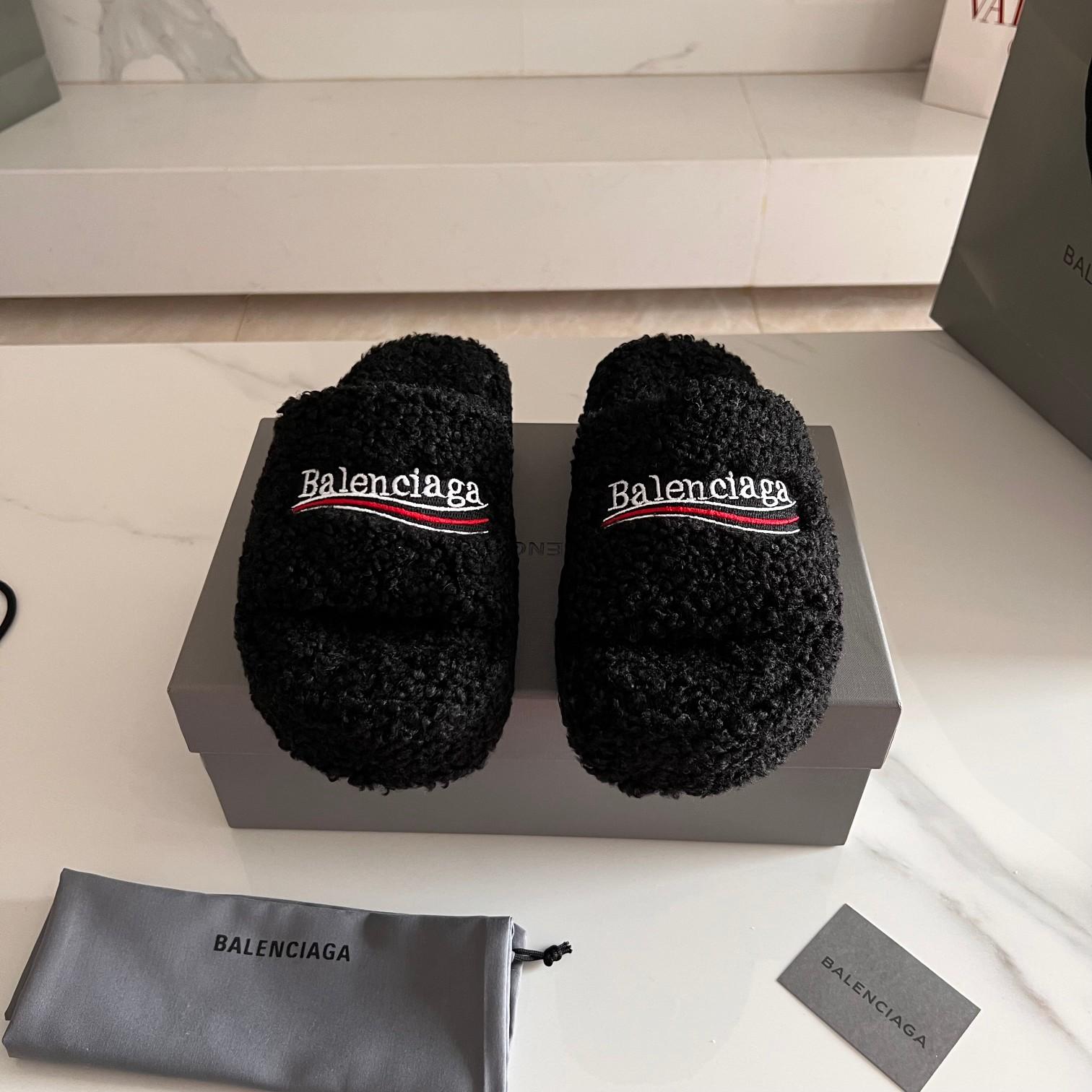 Balenciaga Furry Slide Sandals - DesignerGu