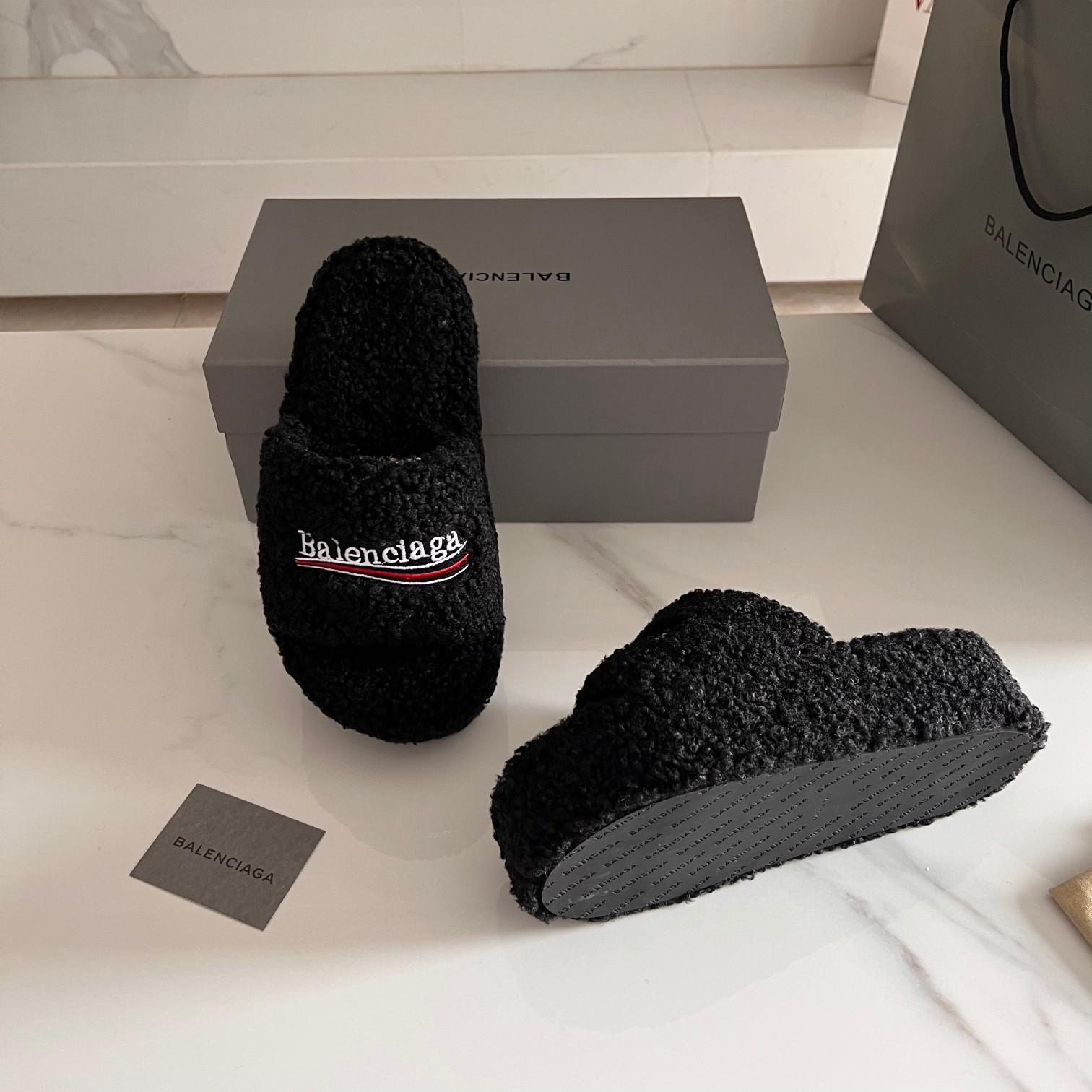 Balenciaga Furry Slide Sandals - DesignerGu