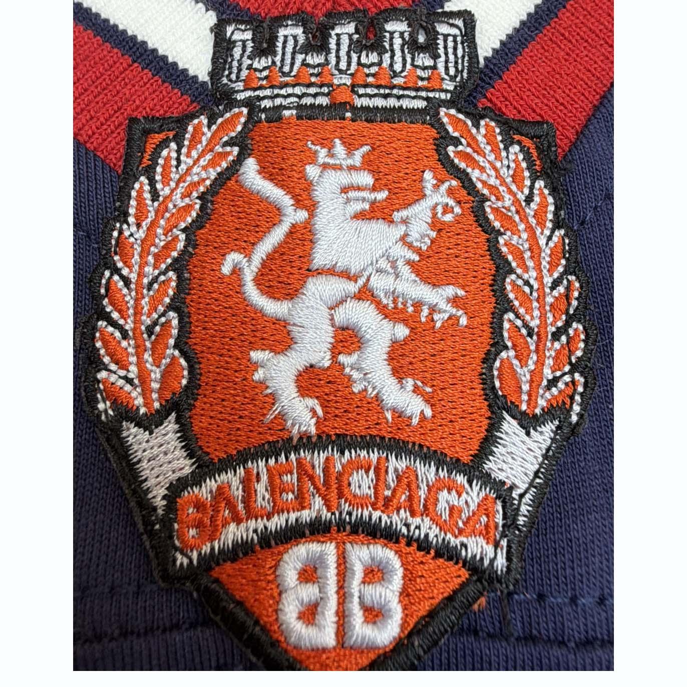 Balenciaga B Football V-Neck T-Shirt Oversized In Dark Navy - DesignerGu