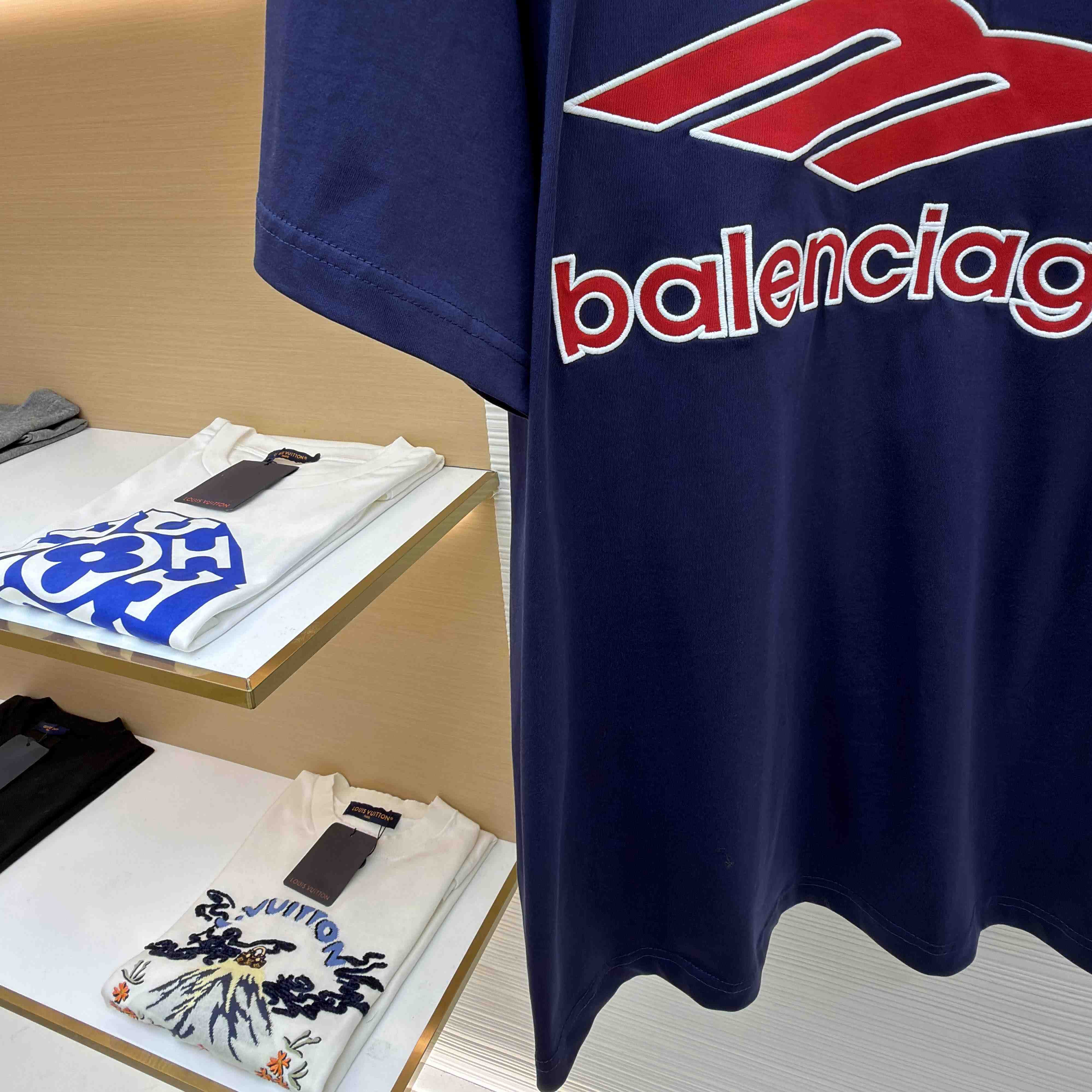 Balenciaga B Football V-Neck T-Shirt Oversized In Dark Navy - DesignerGu