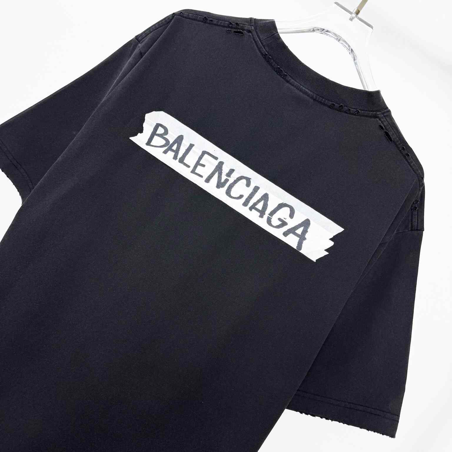 Balenciaga Masking Tape T-Shirt Medium Fit In Faded Black  - DesignerGu