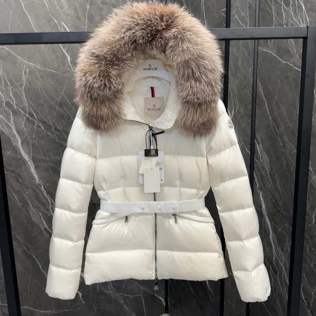 Moncler Belted Puffer Jacket With A Fur-trimmed Hood - DesignerGu