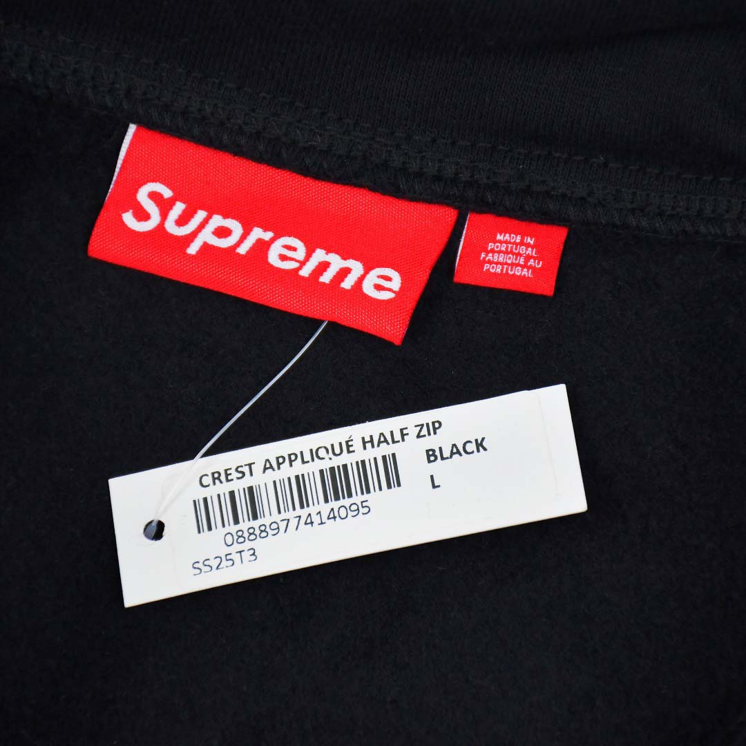 Supreme Crest Appliqué Half Zip Pullover 'Black' - DesignerGu