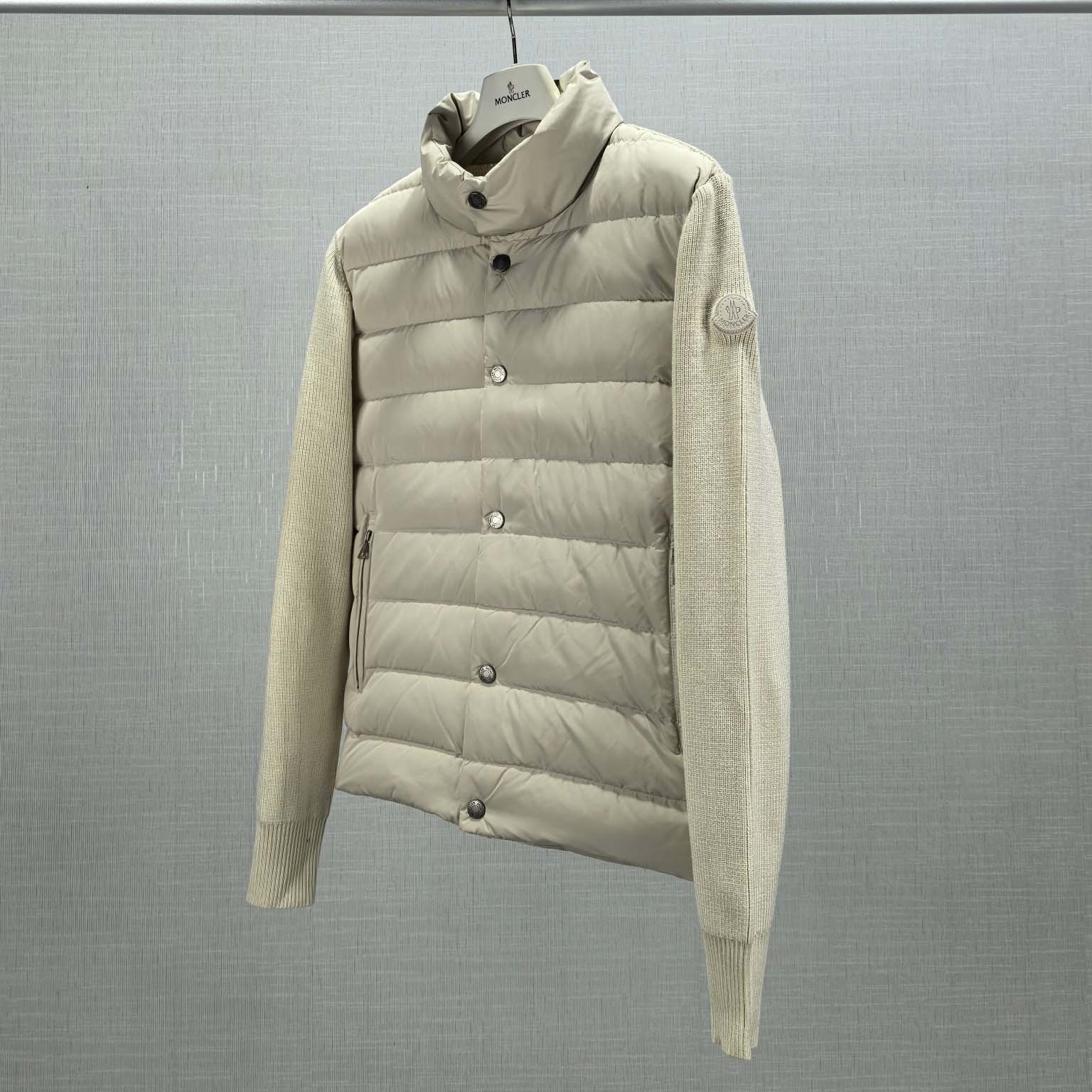 Moncler Ribbed Cotton and Quilted Shell Down Zip-Up Cardigan - DesignerGu