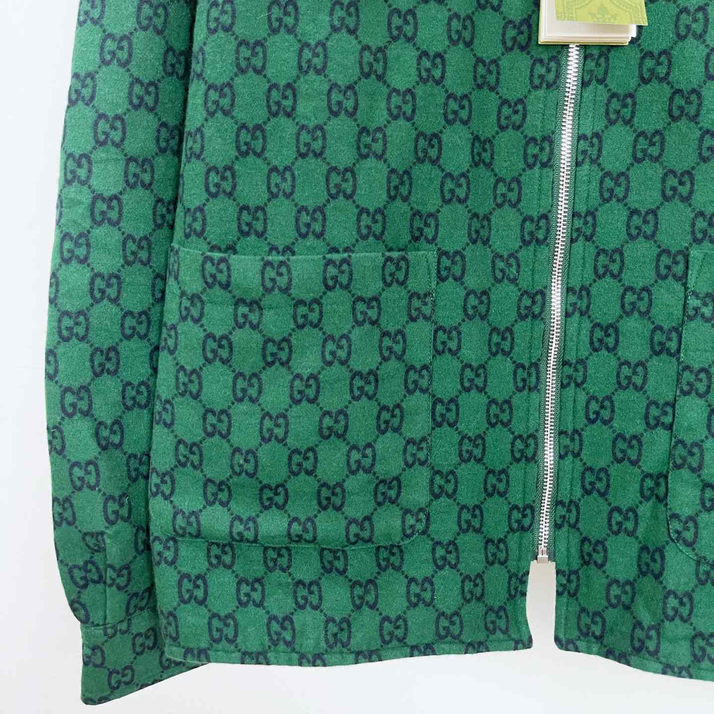 Gucci Green Gg Wool Flannel Padded Overshirt - DesignerGu