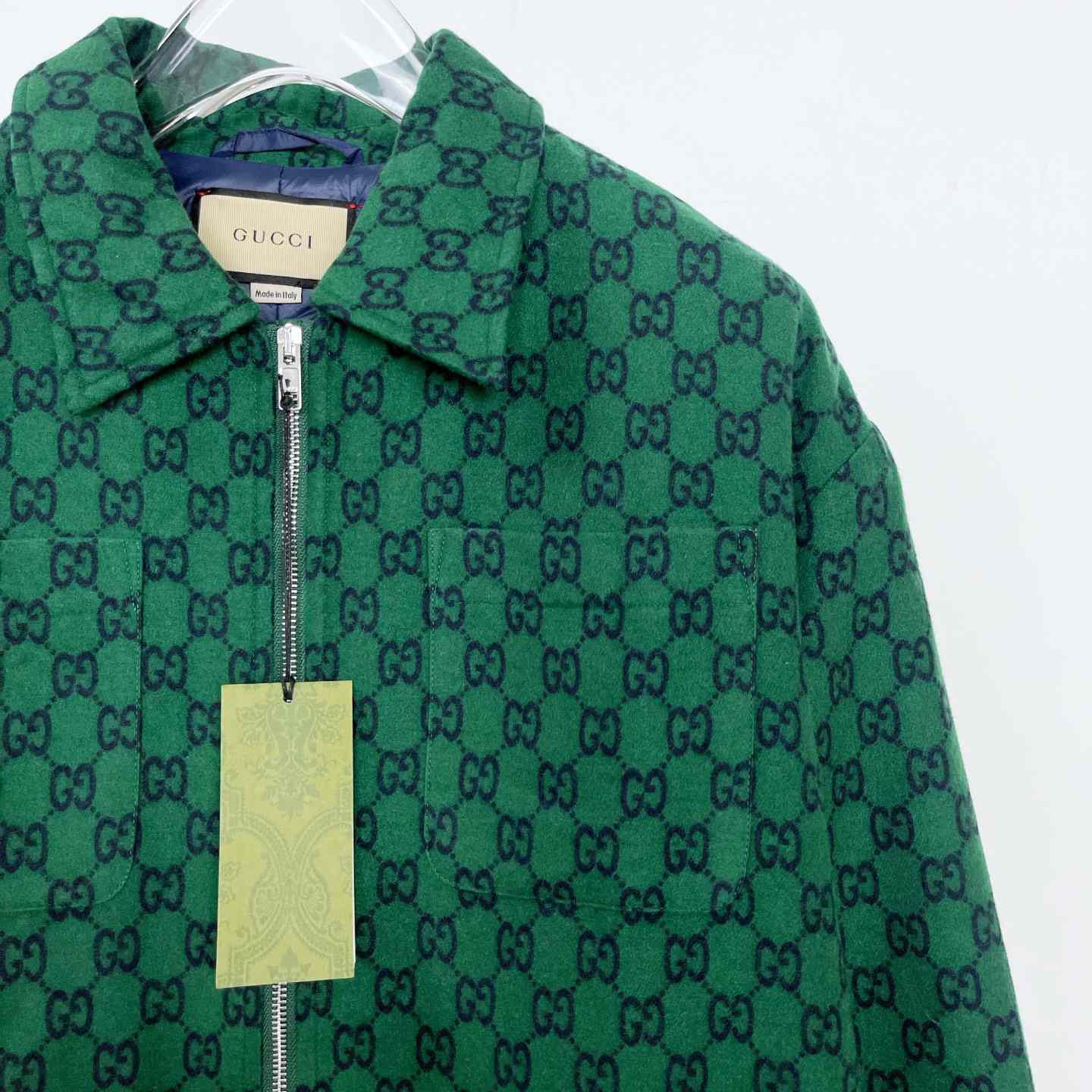 Gucci Green Gg Wool Flannel Padded Overshirt - DesignerGu