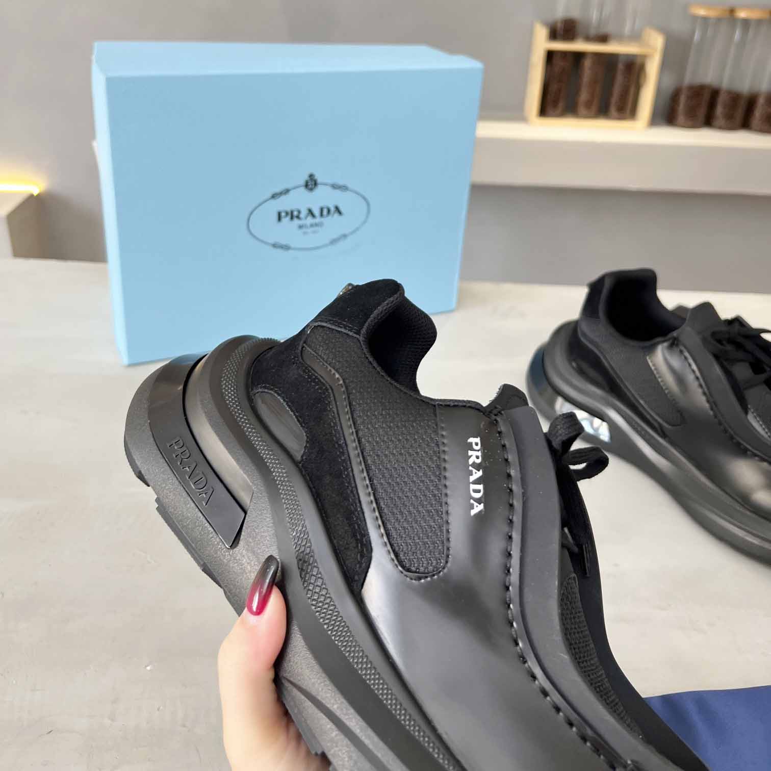 Prada Systeme Brushed Leather Sneaker - DesignerGu