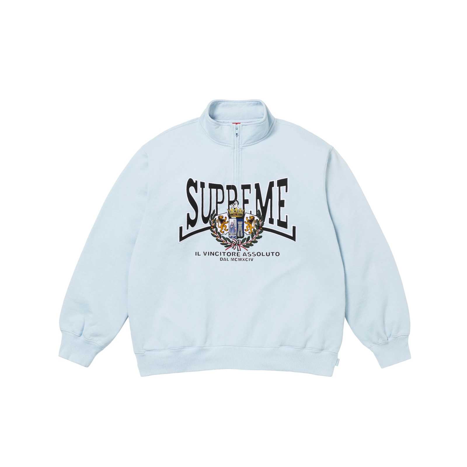 Supreme Crest Appliqué Half Zip Pullover 'Blue' - DesignerGu