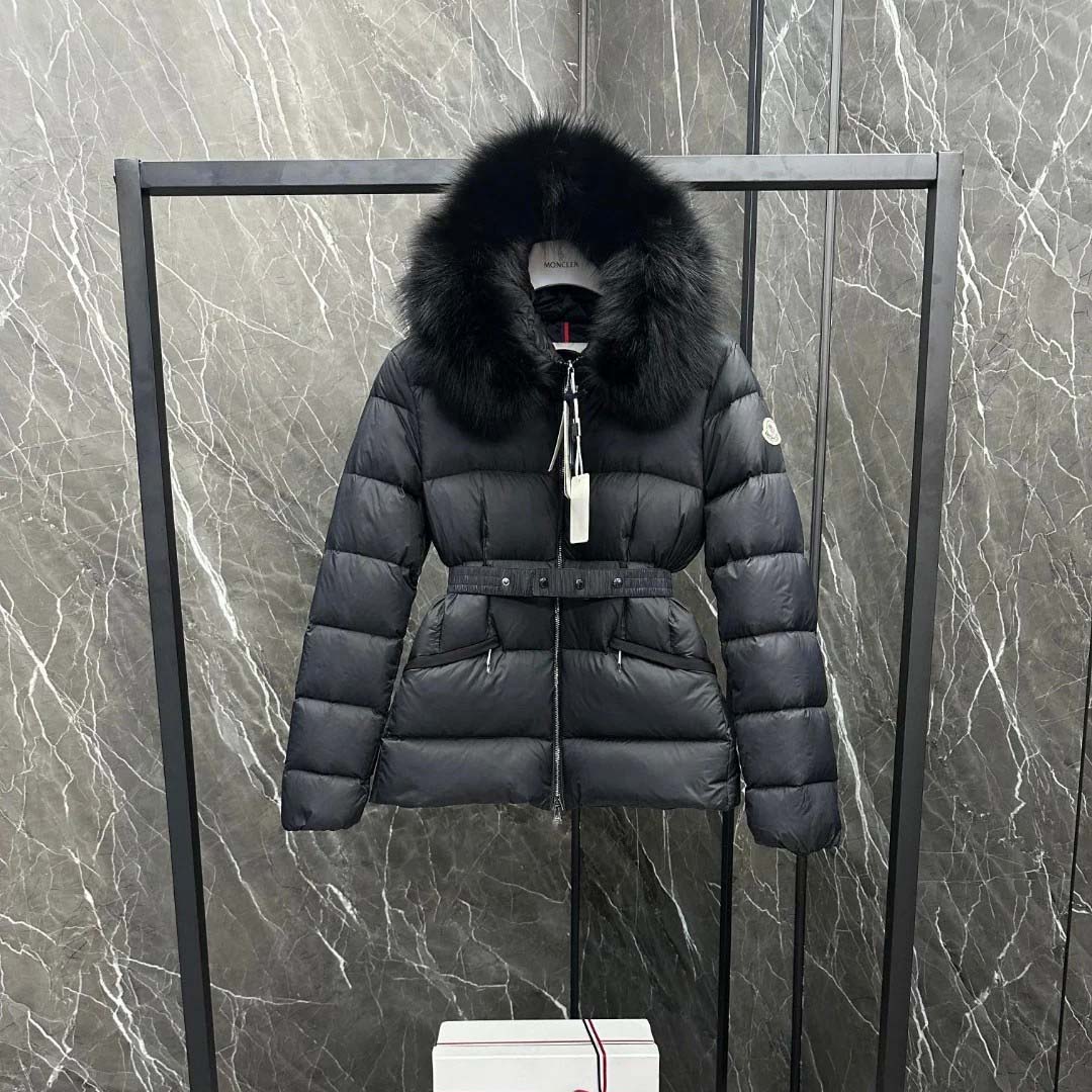 Moncler Belted Puffer Jacket With A Fur-trimmed Hood - DesignerGu